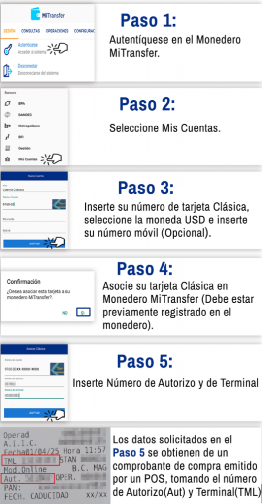 Pasos para asociar la tarjeta Clásica en Transfermóvil